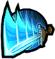 Jump to the selected location and attack with the blue and red sword