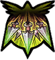 A crow flies and fires shurikens at the ground.